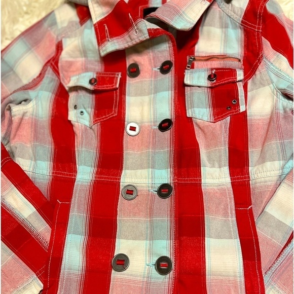 Hurley Women’s Colorful Plaid Double Breasted/Zipper Jacket with Hoodie. Size L - Picture 2 of 16